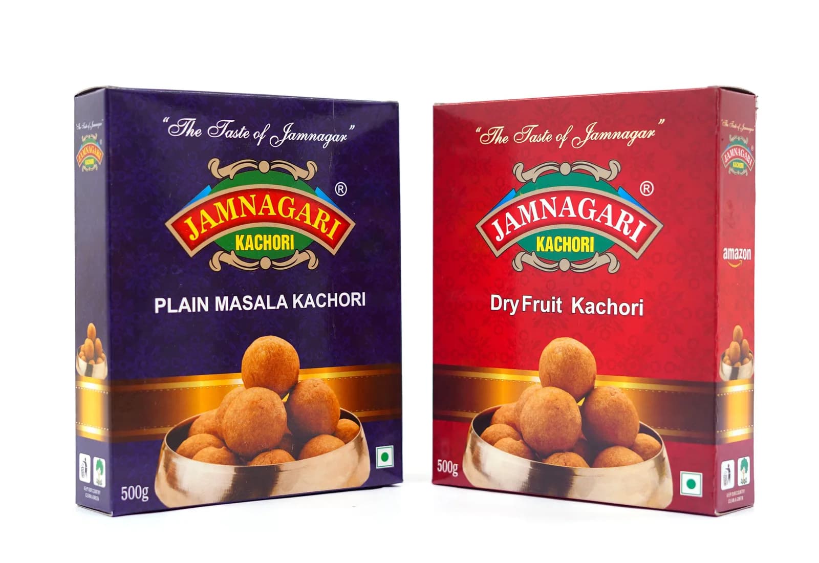 Jamnagari Plain Masala Kachori and Dry Fruit Kachori retail packs
