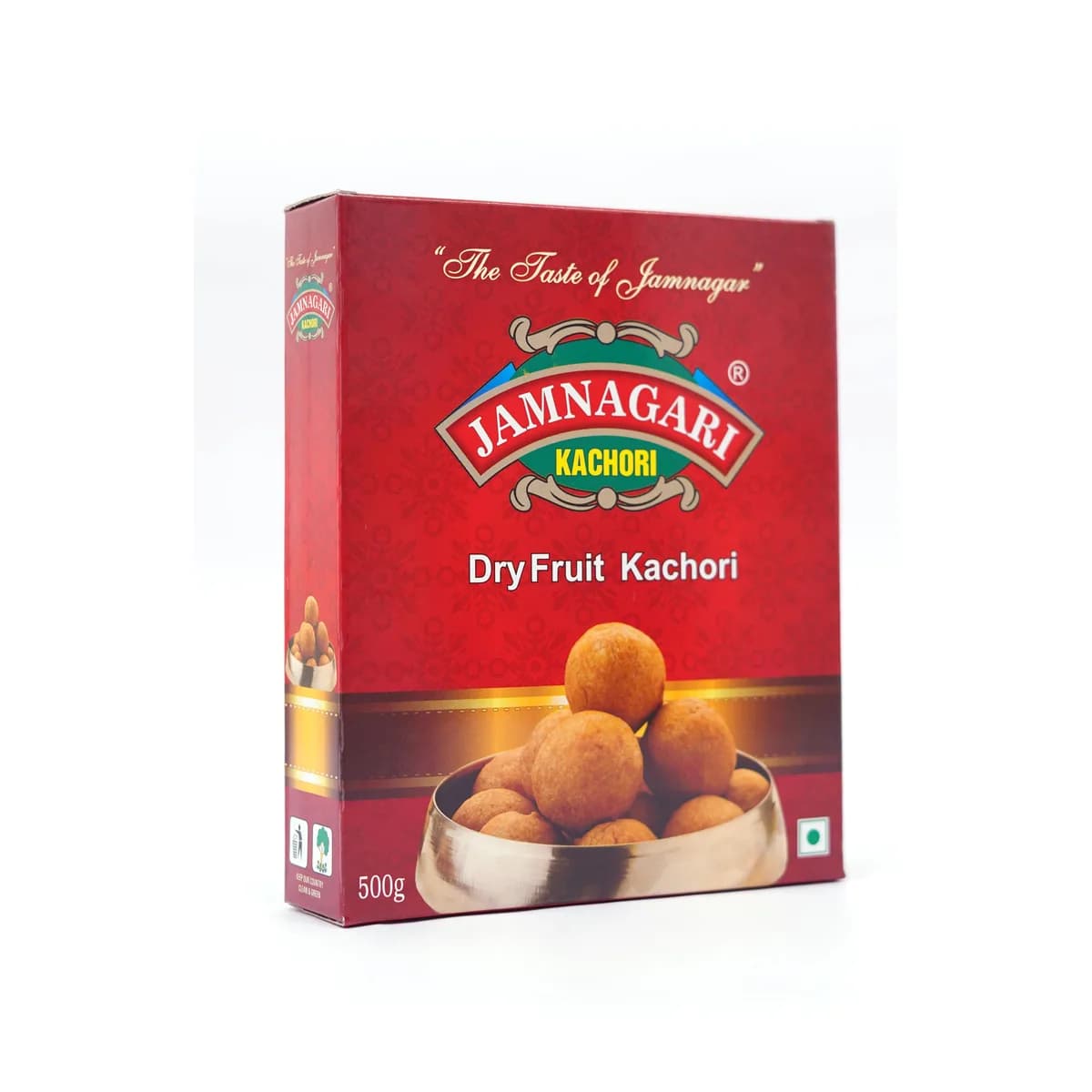 Jamnagari Dryfruit Masala Kachori 500g box, front of pack