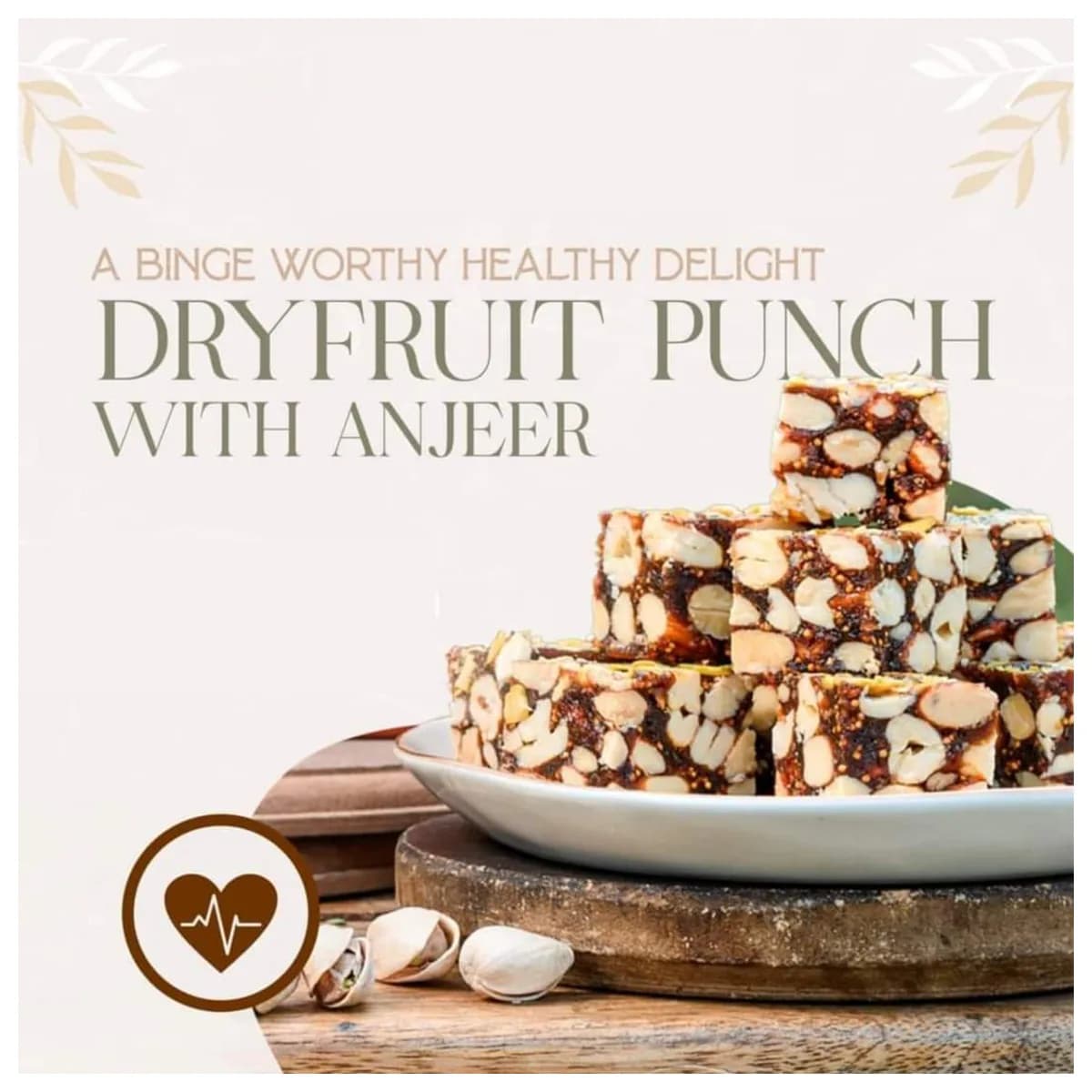 Premium Desi Ghee Dryfruit Punch with Anjeer — fig and nut squares served on a plate