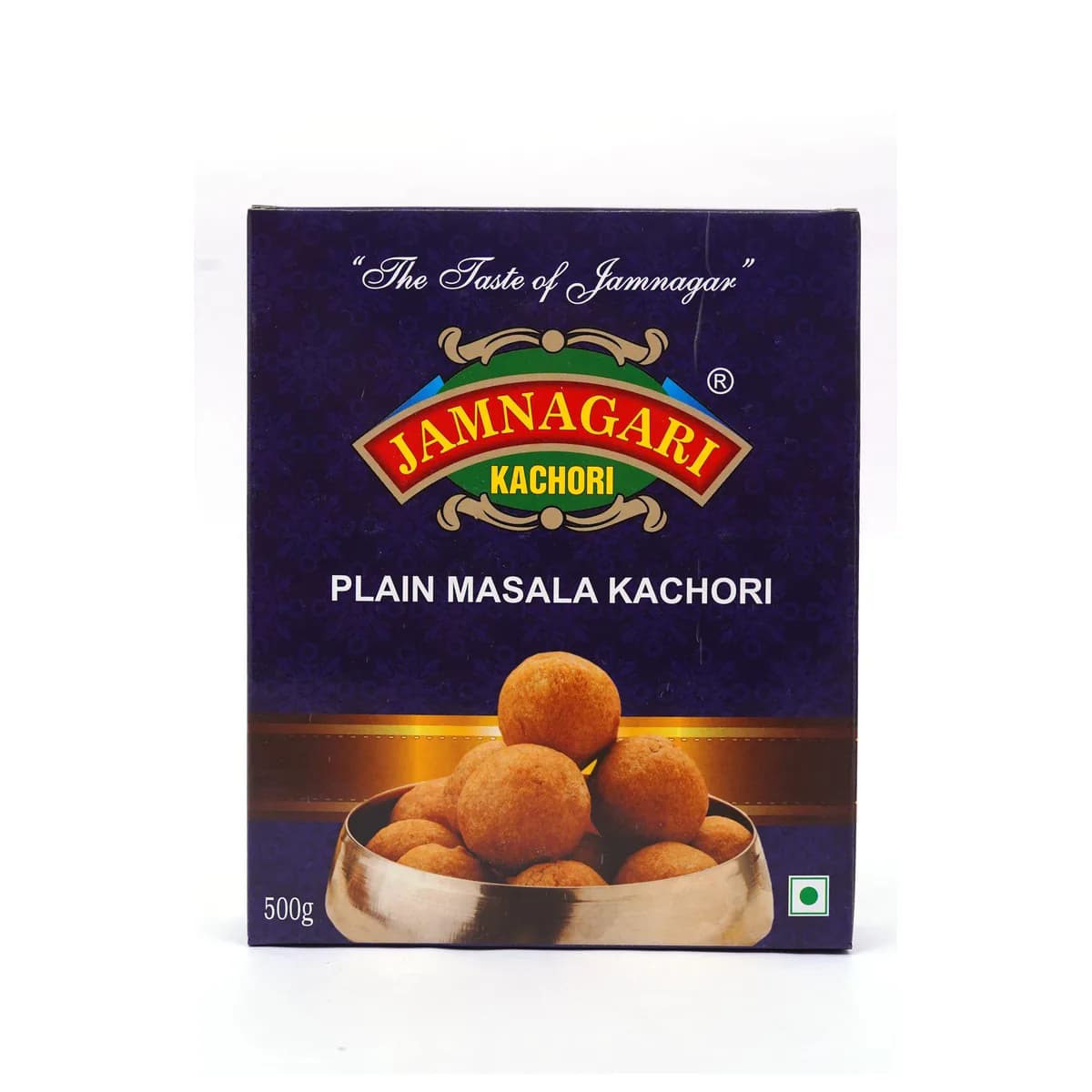 Jamnagari Plain Masala Kachori 500g box, front of pack